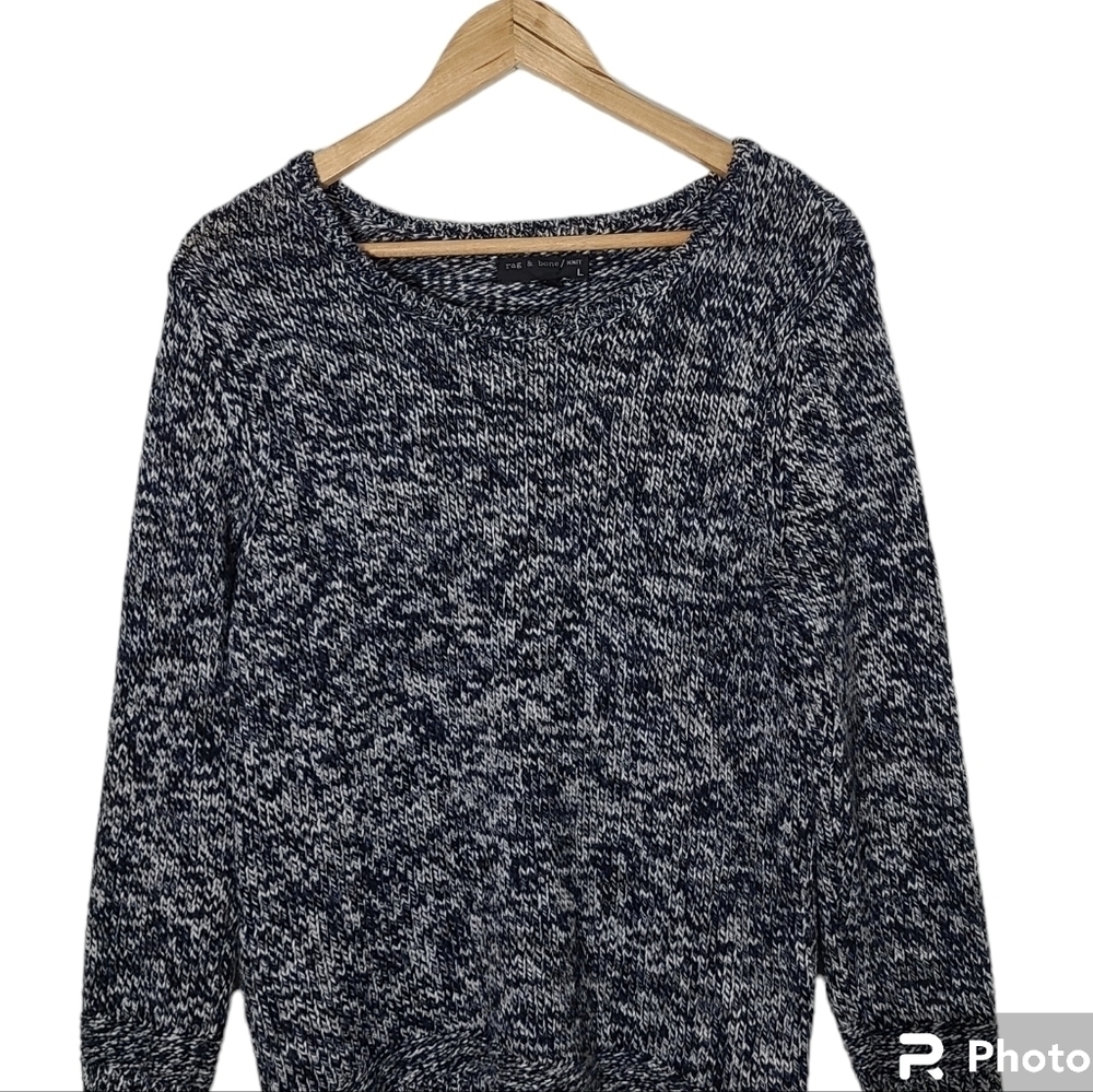 Rag & Bone Blue Chunky Knit Marled Wool Cashmere Blend Sweater Women's Size L - Picture 5 of 16